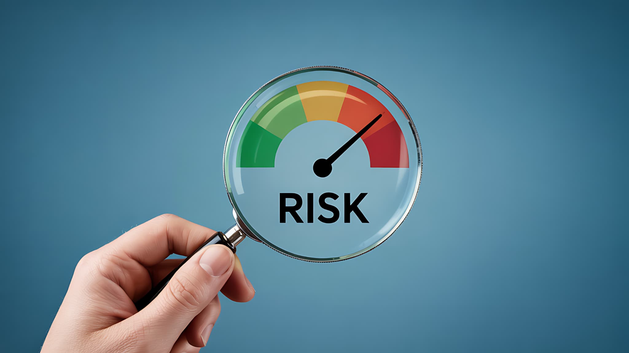 高いリスクゲージを虫眼鏡で強調し受け口をそのままにするリスクを示しているイメージ