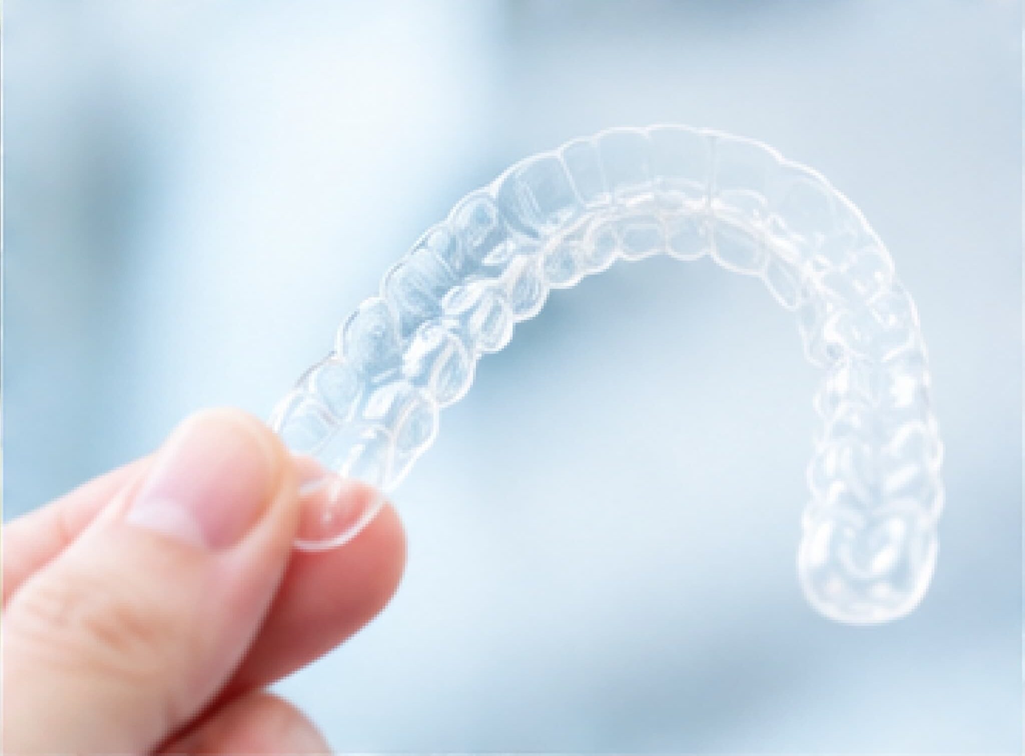 歯の矯正用のマウスピースを持つ手